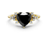 Yellow gold Fancy Black Heart Cut Diamond Ring with Side Stones and Four-Prong Setting_36