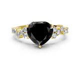 Yellow gold Fancy Black Heart Cut Diamond Scattered Round Accent Ring with Prong Setting_12