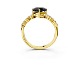 Yellow gold Fancy Black Heart Cut Diamond Scattered Round Accent Ring with Prong Setting_15