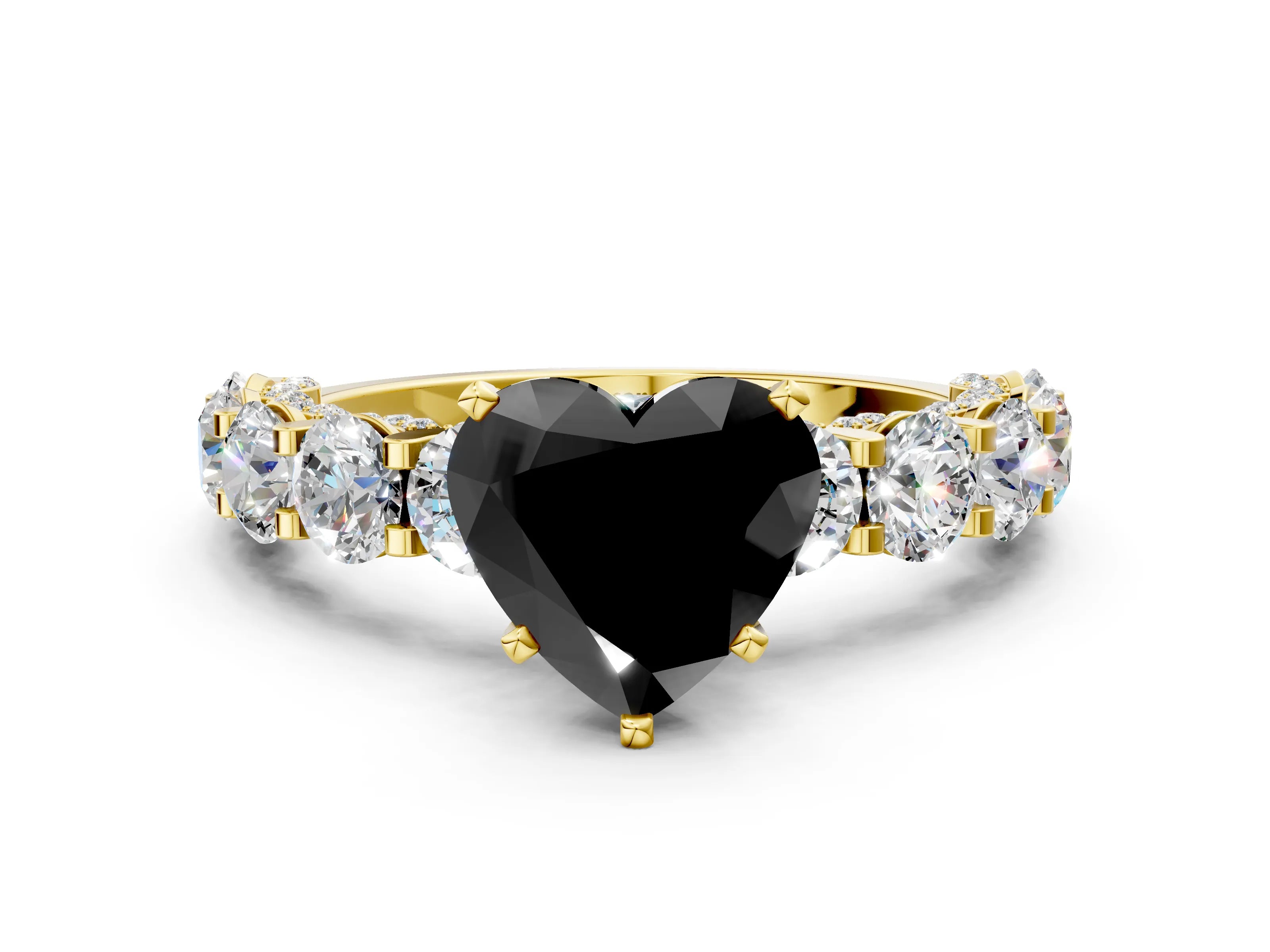Yellow gold Fancy Black Heart Cut Diamond Side Stone Engagement Ring with Four-Prong Setting_24