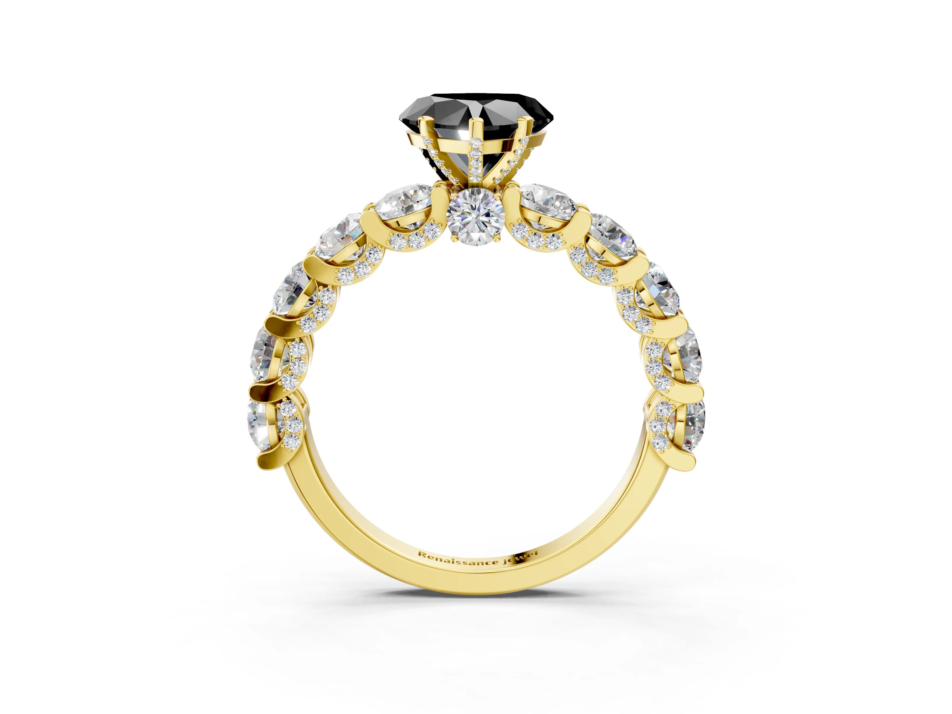 Yellow gold Fancy Black Heart Cut Diamond Side Stone Engagement Ring with Four-Prong Setting_27