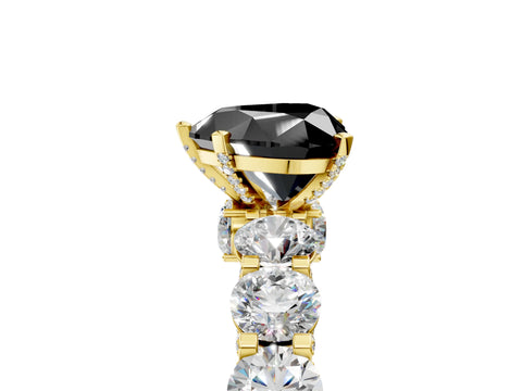 Yellow gold Fancy Black Heart Cut Diamond Side Stone Engagement Ring with Four-Prong Setting_29
