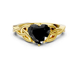 Yellow gold Fancy Black Heart Cut Diamond Solitaire Engagement Ring with Celtic Knot Band and Four-Prong Setting