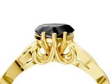 Yellow gold Fancy Black Heart Cut Diamond Solitaire Engagement Ring with Celtic Knot Band and Four-Prong Setting_4