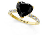 Yellow gold Fancy Black Heart Cut Diamond Solitaire Engagement Ring with Pavé Band and Prong Setting_1