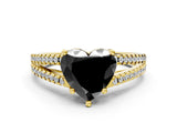 Yellow gold Fancy Black Heart Cut Diamond Solitaire Engagement Ring with Split Shank Pavé Band_12