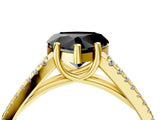 Yellow gold Fancy Black Heart Cut Diamond Solitaire Engagement Ring with Split Shank Pavé Band_16