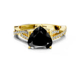 Yellow gold Fancy Black Heart Cut Diamond Solitaire Engagement Ring with Twisted Pavé Band and Four-Prong Setting_24