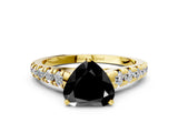Yellow gold Fancy Black Heart Cut Diamond Solitaire Ring with Cathedral Setting and Pavé Band