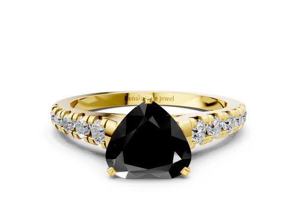 Yellow Gold Heart-Shaped Graduated Cathedral Engagement Ring Setting for Black Center