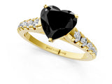 Yellow gold Fancy Black Heart Cut Diamond Solitaire Ring with Cathedral Setting and Pavé Band_1