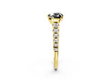 Yellow gold Fancy Black Heart Cut Diamond Solitaire Ring with Cathedral Setting and Pavé Band_2