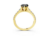 Yellow gold Fancy Black Heart Cut Diamond Solitaire Ring with Cathedral Setting and Pavé Band_3