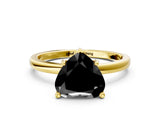 Yellow gold Fancy Black Heart Cut Diamond Solitaire Ring with Classic Band and Four-Prong Setting