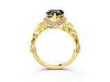Yellow gold Fancy Black Heart Cut Diamond Solitaire Ring with Filigree Band and Four-Prong Setting_3