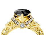 Yellow gold Fancy Black Heart Cut Diamond Solitaire Ring with Filigree Band and Four-Prong Setting_4