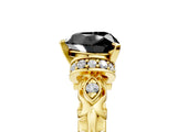 Yellow gold Fancy Black Heart Cut Diamond Solitaire Ring with Filigree Band and Four-Prong Setting_5