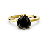 Yellow gold Fancy Black Heart Cut Diamond Solitaire Ring with Flower Prong Setting and Classic Band_12