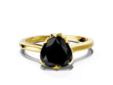 Yellow gold Fancy Black Heart Cut Diamond Solitaire Ring with Flower Prong Setting and Classic Band_36