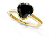 Yellow gold Fancy Black Heart Cut Diamond Solitaire Ring with Flower Prong Setting and Classic Band_37
