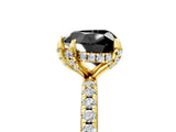 Yellow gold Fancy Black Heart Cut Diamond Solitaire Ring with Four-Prong Setting and Pavé Band_8