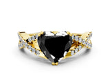 Yellow gold Fancy Black Heart Cut Diamond Solitaire Ring with Four-Prong Setting and Twisted Pavé Band