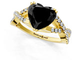Yellow gold Fancy Black Heart Cut Diamond Solitaire Ring with Four-Prong Setting and Twisted Pavé Band_1