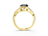 Yellow gold Fancy Black Heart Cut Diamond Solitaire Ring with Four-Prong Setting and Twisted Pavé Band_3