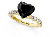 Yellow gold Fancy Black Heart Cut Diamond Solitaire Ring with Pavé Accents and Four-Prong Setting_1
