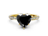 Yellow gold Fancy Black Heart Cut Diamond Solitaire Ring with Pavé Band and Hidden Halo_48