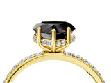 Yellow gold Fancy Black Heart Cut Diamond Solitaire Ring with Pavé Band and Hidden Halo_52