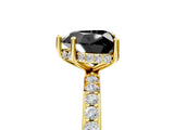 Yellow gold Fancy Black Heart Cut Diamond Solitaire Ring with Pavé Band and Hidden Halo_53