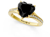 Yellow gold Fancy Black Heart Cut Diamond Solitaire Ring with Pavé Band and Prong Setting_13