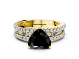 Yellow gold Fancy Black Heart Cut Diamond Solitaire Ring with Pavé and Channel Set Band