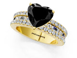 Yellow gold Fancy Black Heart Cut Diamond Solitaire Ring with Pavé and Channel Set Band_1