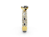 Yellow gold Fancy Black Heart Cut Diamond Solitaire Ring with Pavé and Channel Set Band_2
