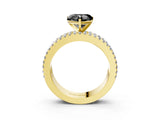 Yellow gold Fancy Black Heart Cut Diamond Solitaire Ring with Pavé and Channel Set Band_3