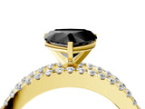 Yellow gold Fancy Black Heart Cut Diamond Solitaire Ring with Pavé and Channel Set Band_4