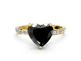 Yellow gold Fancy Black Heart Cut Diamond Solitaire Ring with Pave Band and Four Prong Setting_12