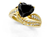 Yellow gold Fancy Black Heart Cut Diamond Solitaire Ring with Prong Setting and Twisted Pavé Band_1