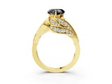 Yellow gold Fancy Black Heart Cut Diamond Solitaire Ring with Prong Setting and Twisted Pavé Band_3