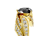 Yellow gold Fancy Black Heart Cut Diamond Solitaire Ring with Prong Setting and Twisted Pavé Band_5