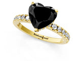 Yellow gold Fancy Black Heart Cut Diamond Solitaire Ring with Round  Pavé Band and Four-Prong Setting_49