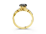 Yellow gold Fancy Black Heart Cut Diamond Solitaire Ring with Side Stones and Four-Prong Setting_15