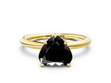 Yellow gold Fancy Black Heart Cut Diamond Solitaire Ring with Thin Band and Four-Prong Setting