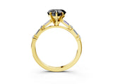 Yellow gold Fancy Black Heart Cut Diamond Solitaire with Side Baguettes and Channel Set Band_3