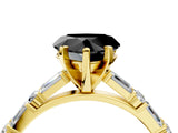 Yellow gold Fancy Black Heart Cut Diamond Solitaire with Side Baguettes and Channel Set Band_4