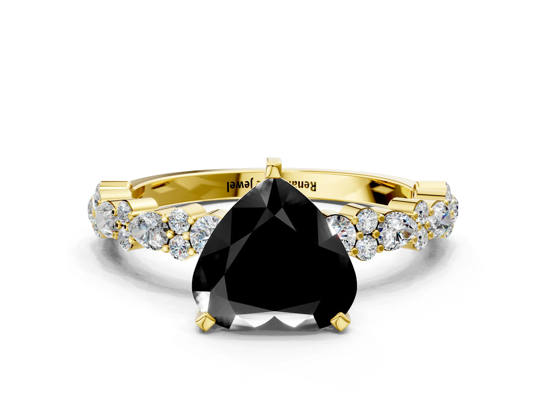 Yellow gold Fancy Black Heart Cut Diamond Solitaire with Side Stones, Pave Band, Four-Prong Setting_36
