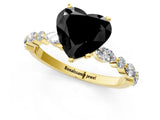 Yellow gold Fancy Black Heart Cut Diamond Solitaire with Side Stones on a Pavé Band and Four-Prong Setting_1