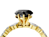 Yellow gold Fancy Black Heart Cut Diamond Solitaire with Side Stones on a Pavé Band and Four-Prong Setting_4